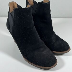 Lucky Brand Women's Youse Leather Wedge Chelsea Boots Heels Black Size 9 /40